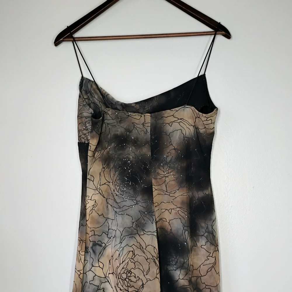 Y2K M Studio Cowl Neck Dress Fairy Grunge Floral Glittery Brown Black Size Med‎ - Picture 6 of 13